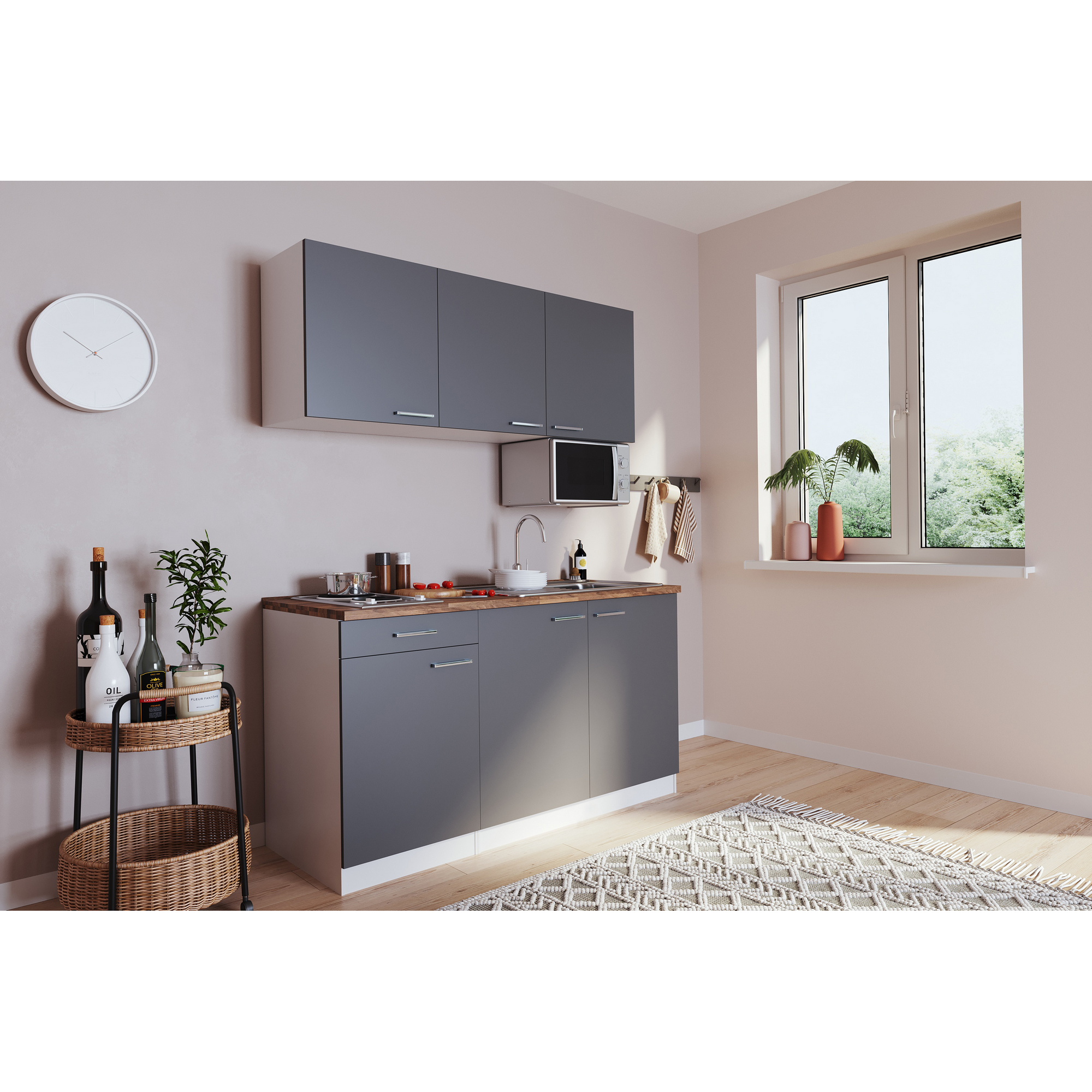 Küchenzeile 'Luis' mit E-Geräten grau 150 cm