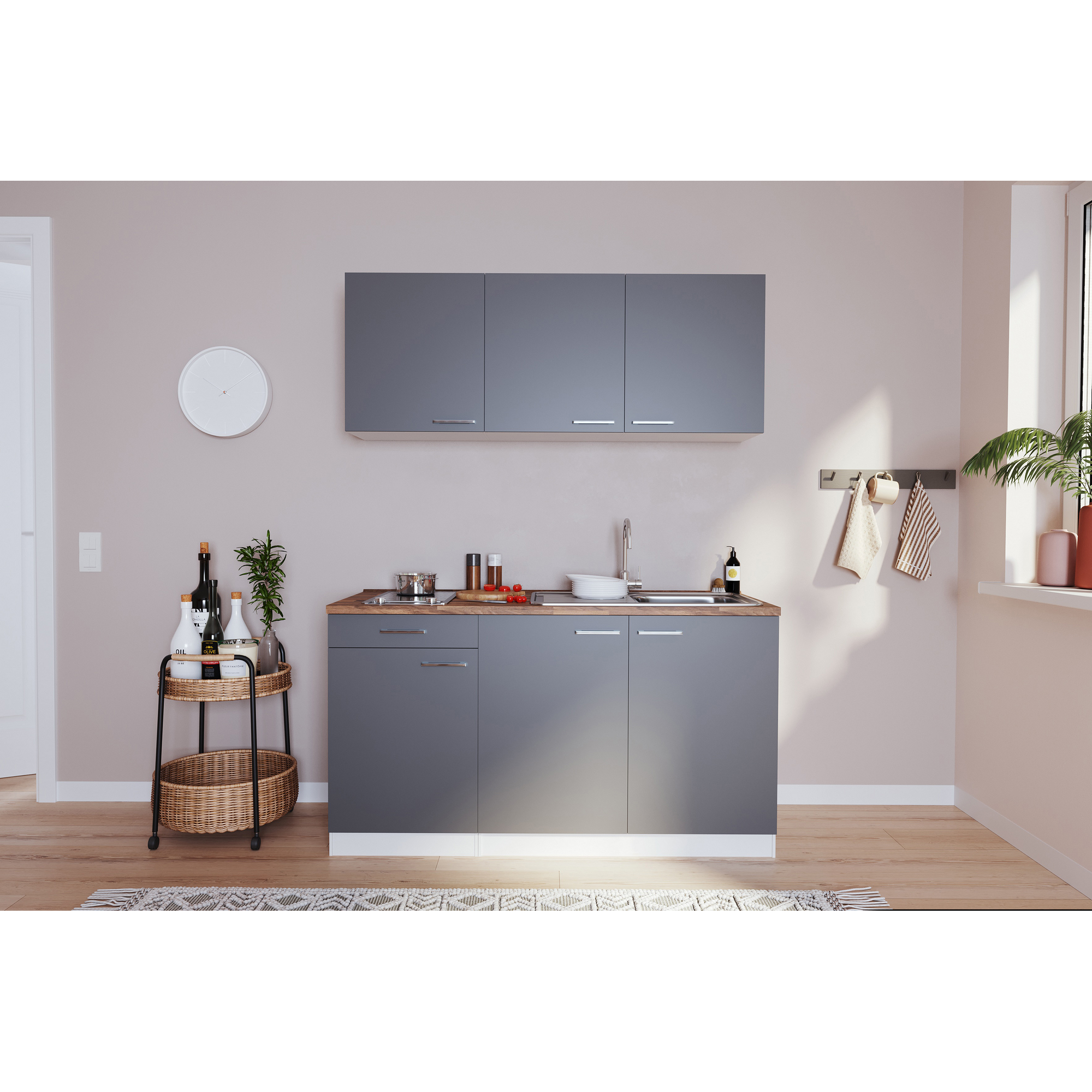 Küchenzeile 'Luis' mit E-Geräten grau 150 cm