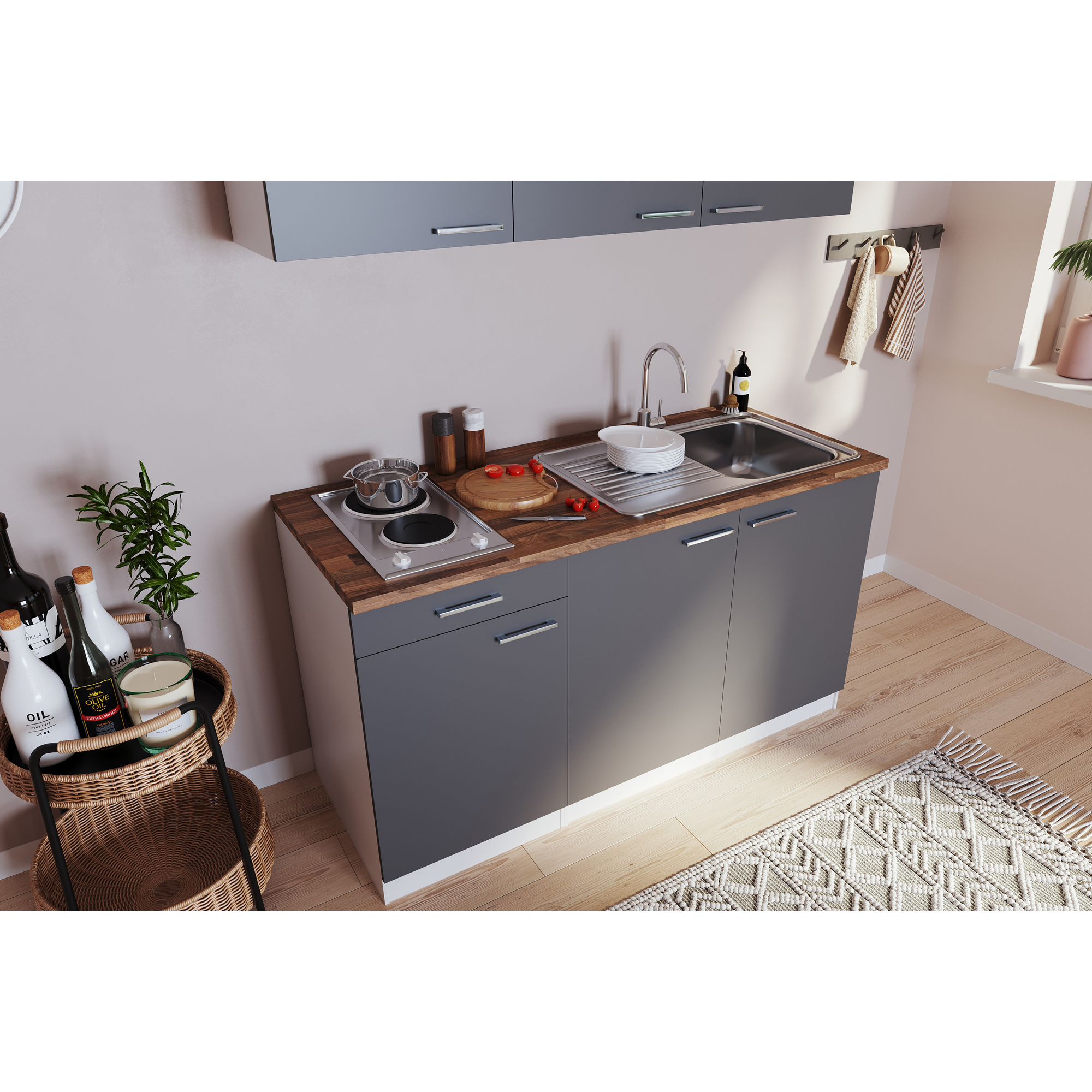 Küchenzeile 'Luis' mit E-Geräten grau 150 cm