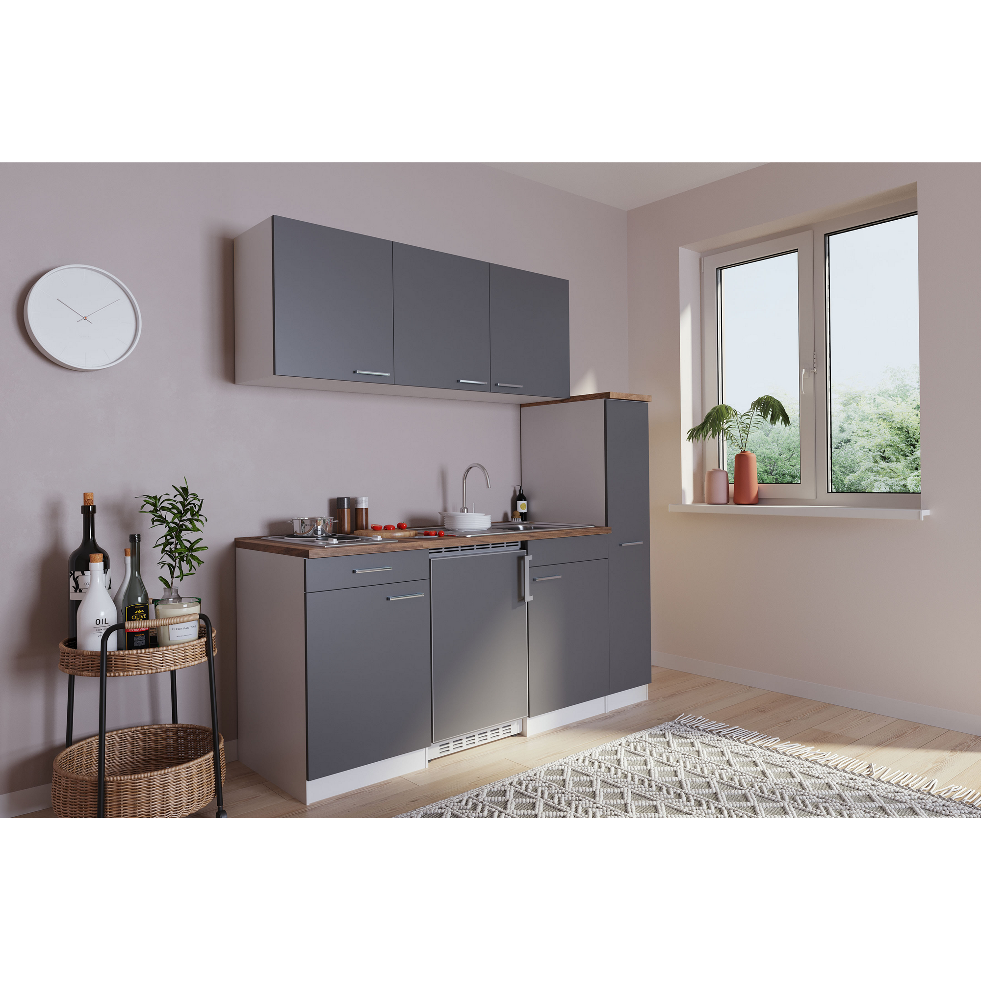Küchenzeile 'Luis' mit E-Geräten grau 180 cm