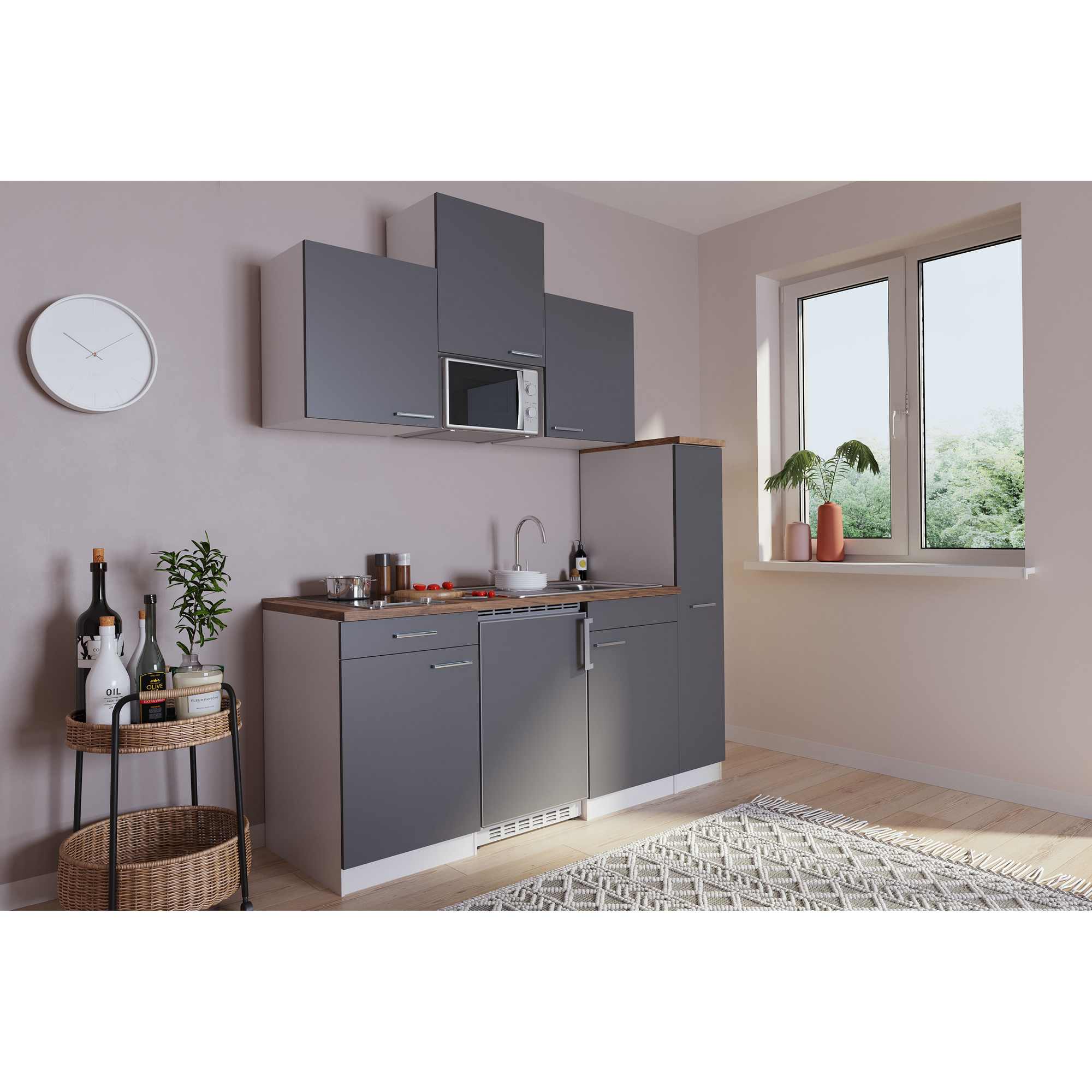 Küchenzeile 'Luis' mit E-Geräten grau/weiß 180 cm
