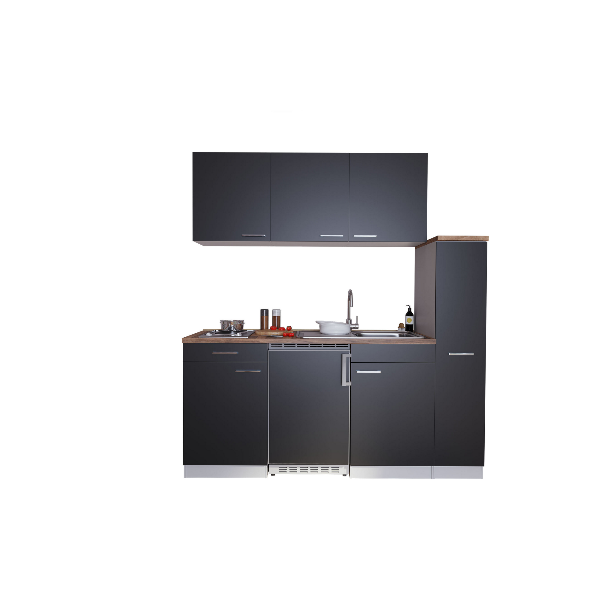 Küchenzeile 'Luis' mit E-Geräten schwarz/weiß 180 cm