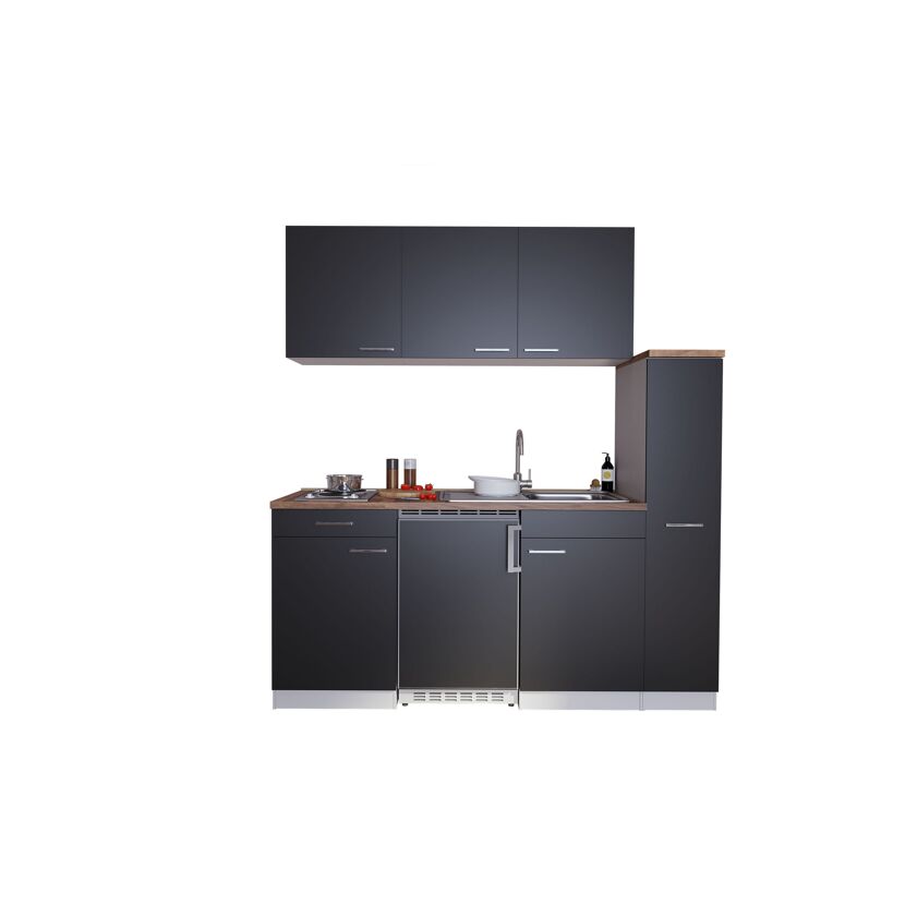 Küchenzeile 'Luis' mit E-Geräten schwarz/weiß 180 cm
