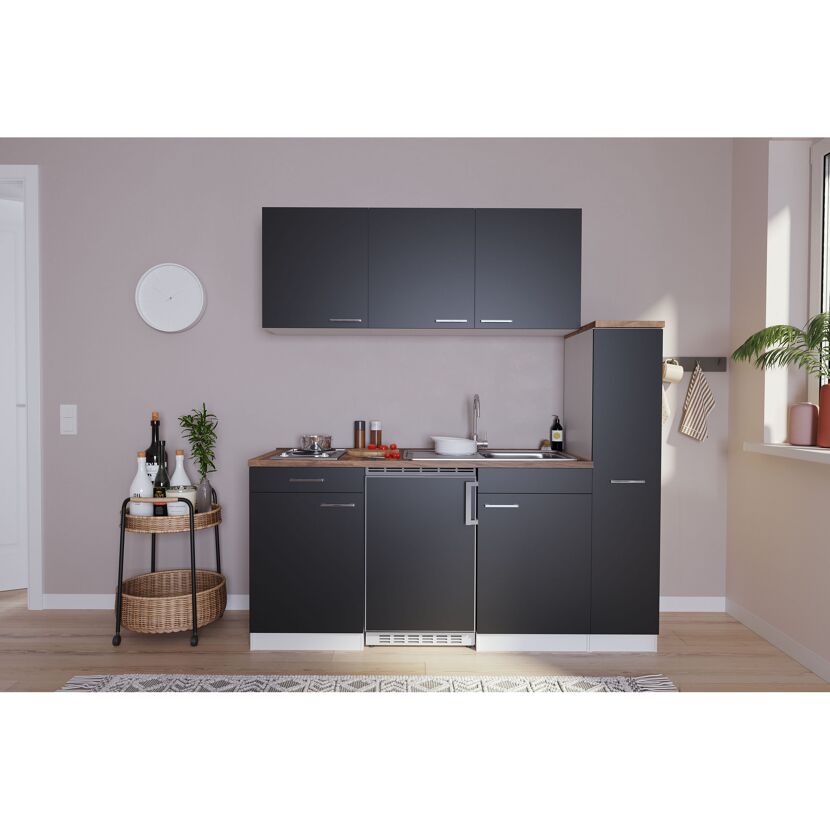 Küchenzeile 'Luis' mit E-Geräten schwarz/weiß 180 cm