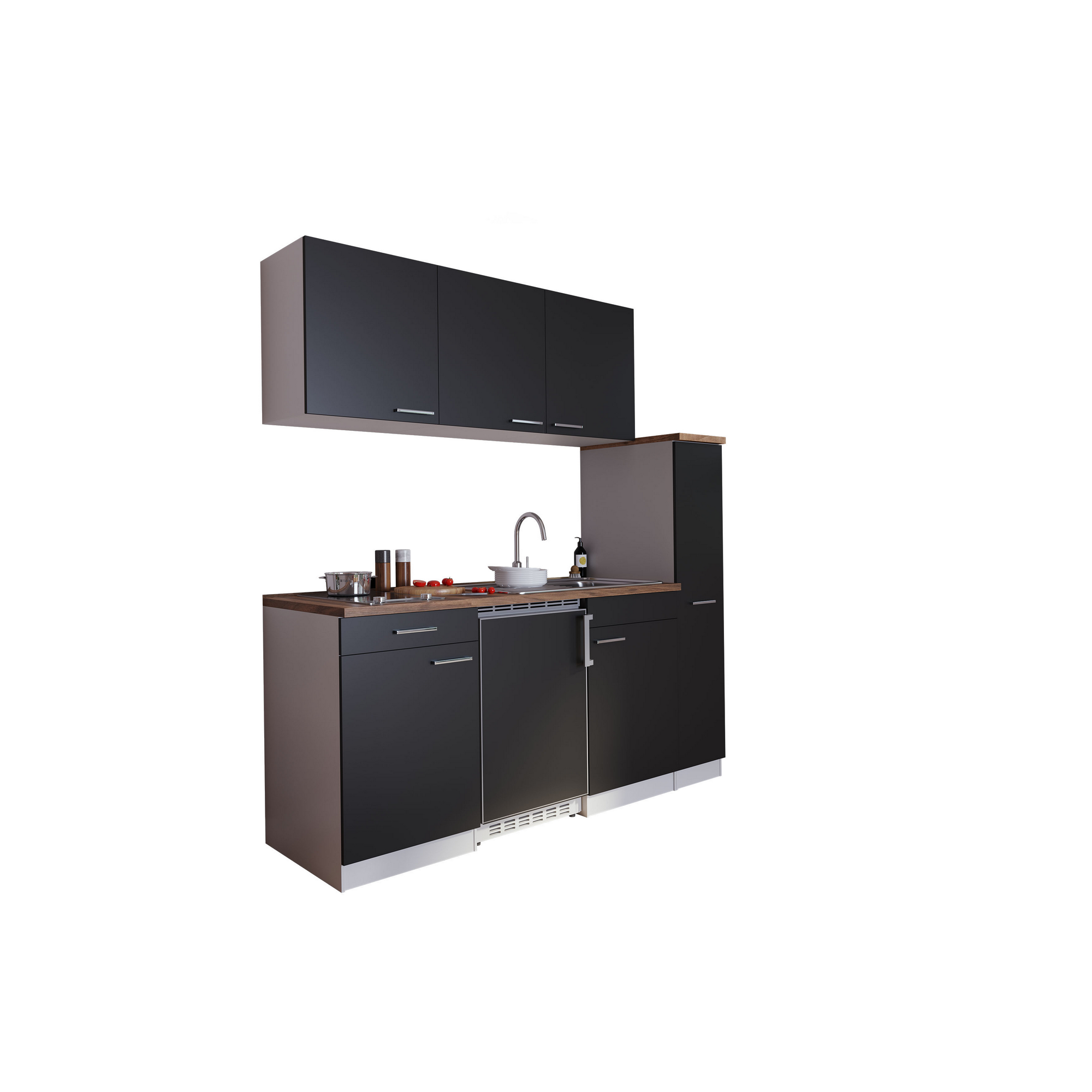 Küchenzeile 'Luis' mit E-Geräten schwarz/weiß 180 cm