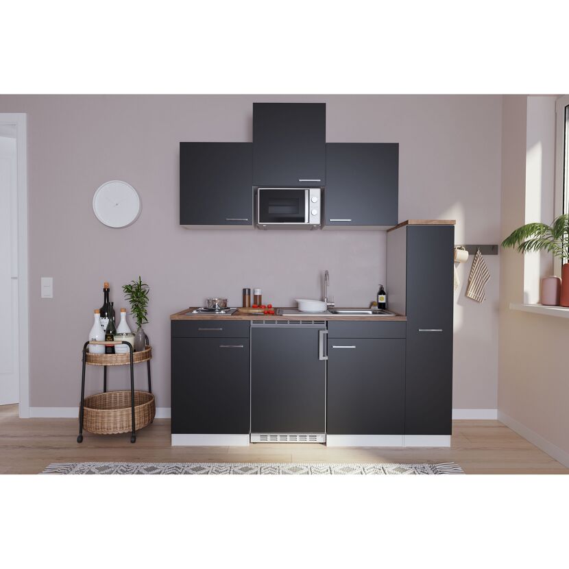 Küchenzeile 'Luis' mit E-Geräten schwarz/weiß 180 cm