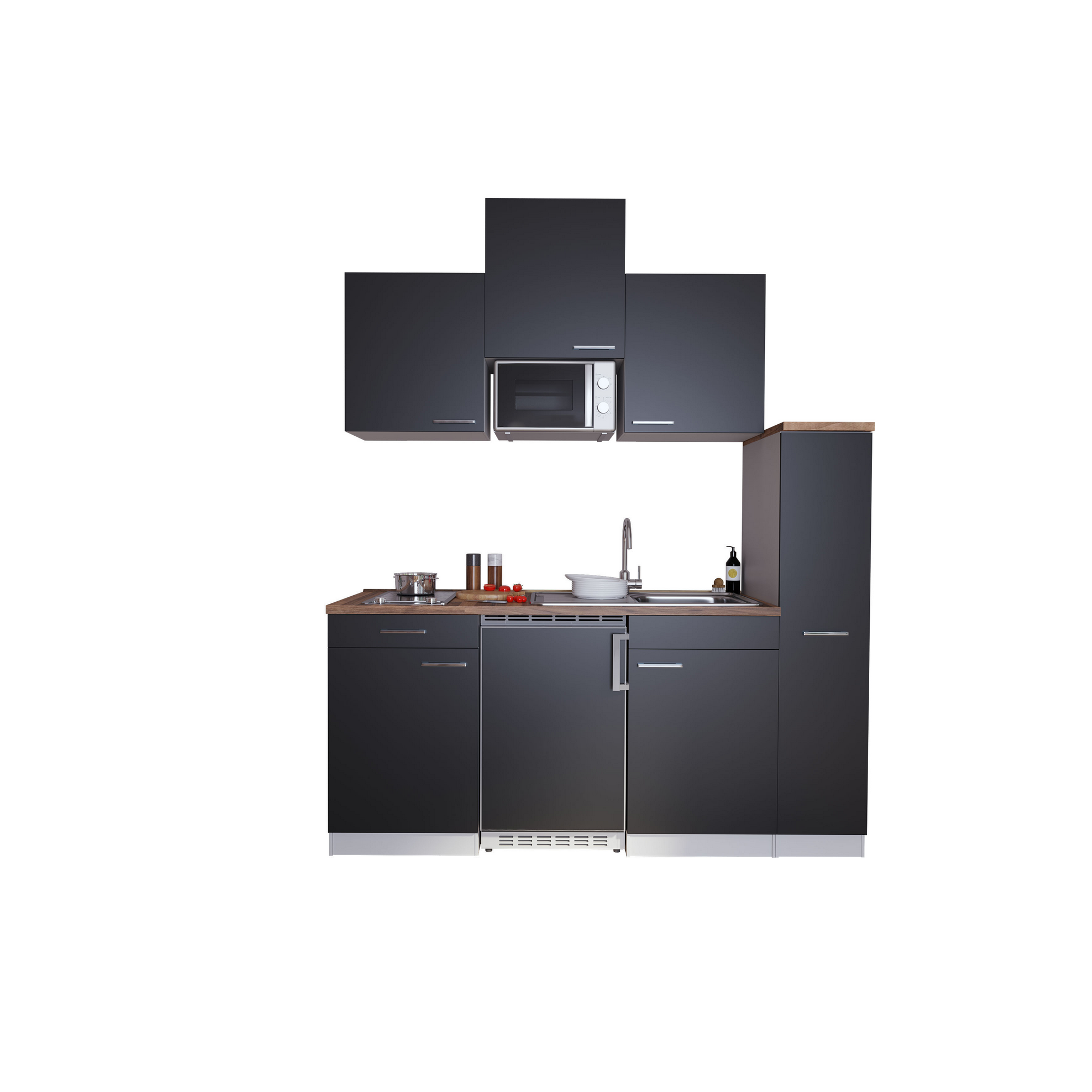 Küchenzeile 'Luis' mit E-Geräten schwarz/weiß 180 cm