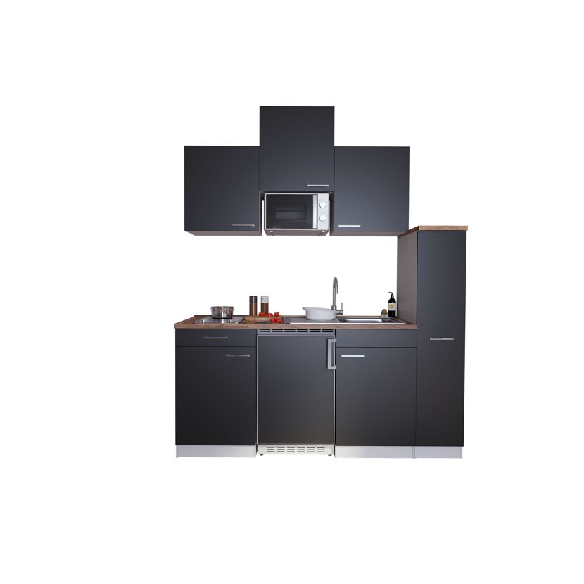 Küchenzeile 'Luis' mit E-Geräten schwarz/weiß 180 cm