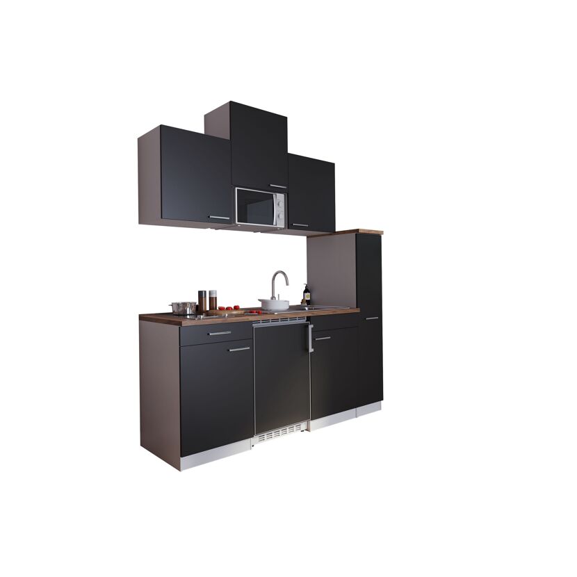 Küchenzeile 'Luis' mit E-Geräten schwarz/weiß 180 cm