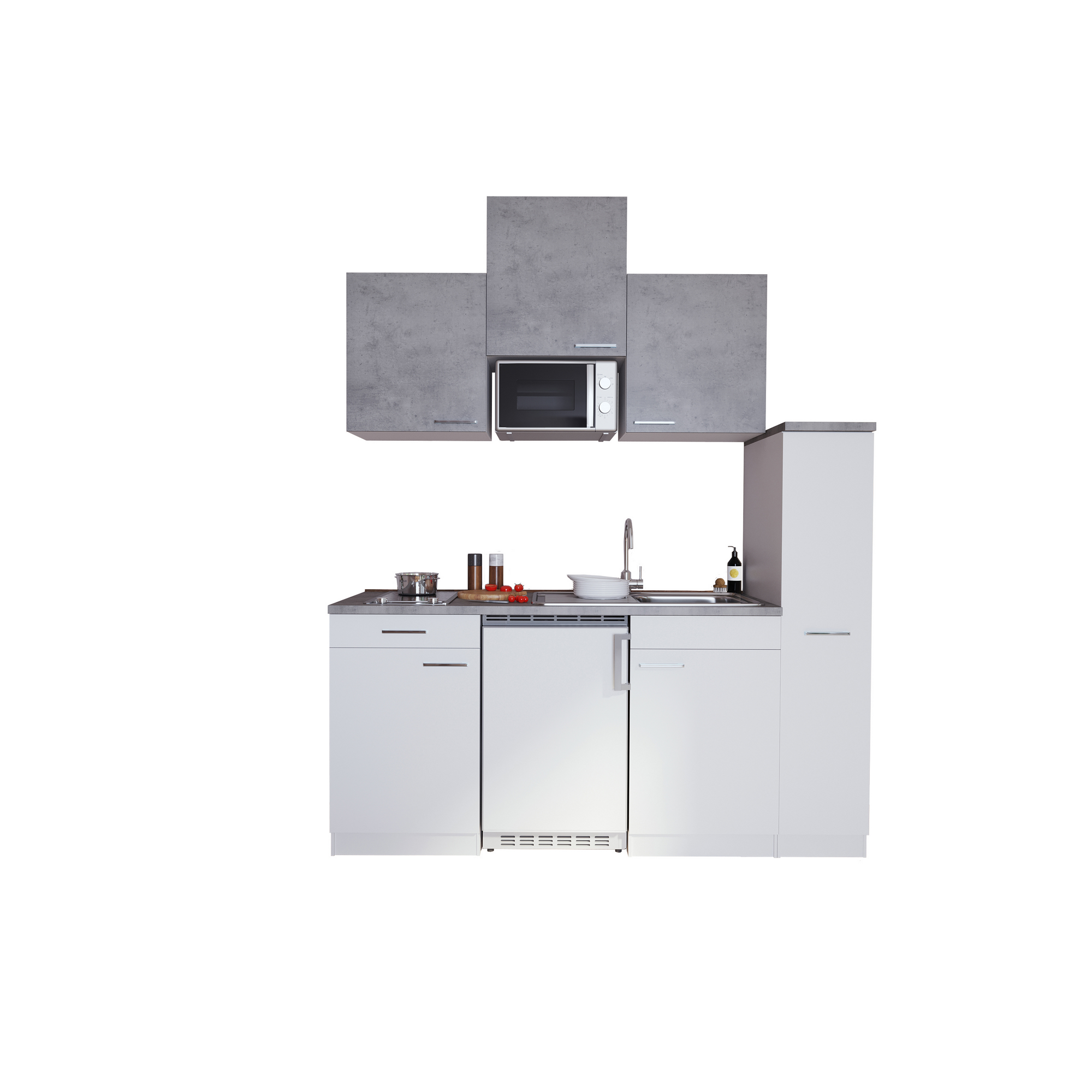 Küchenzeile 'Luis' mit E-Geräten betongrau/weiß 180 cm