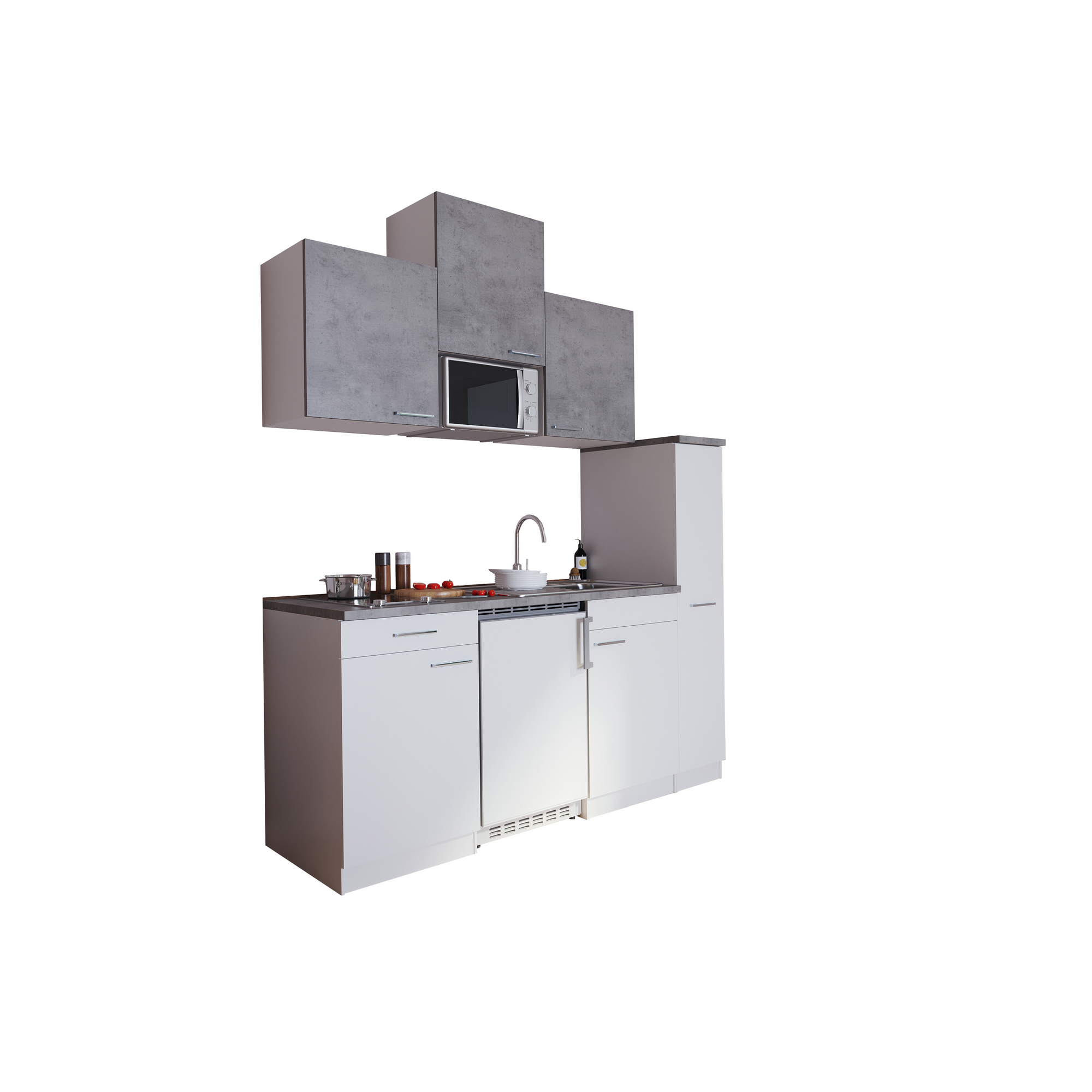 Küchenzeile 'Luis' mit E-Geräten betongrau/weiß 180 cm