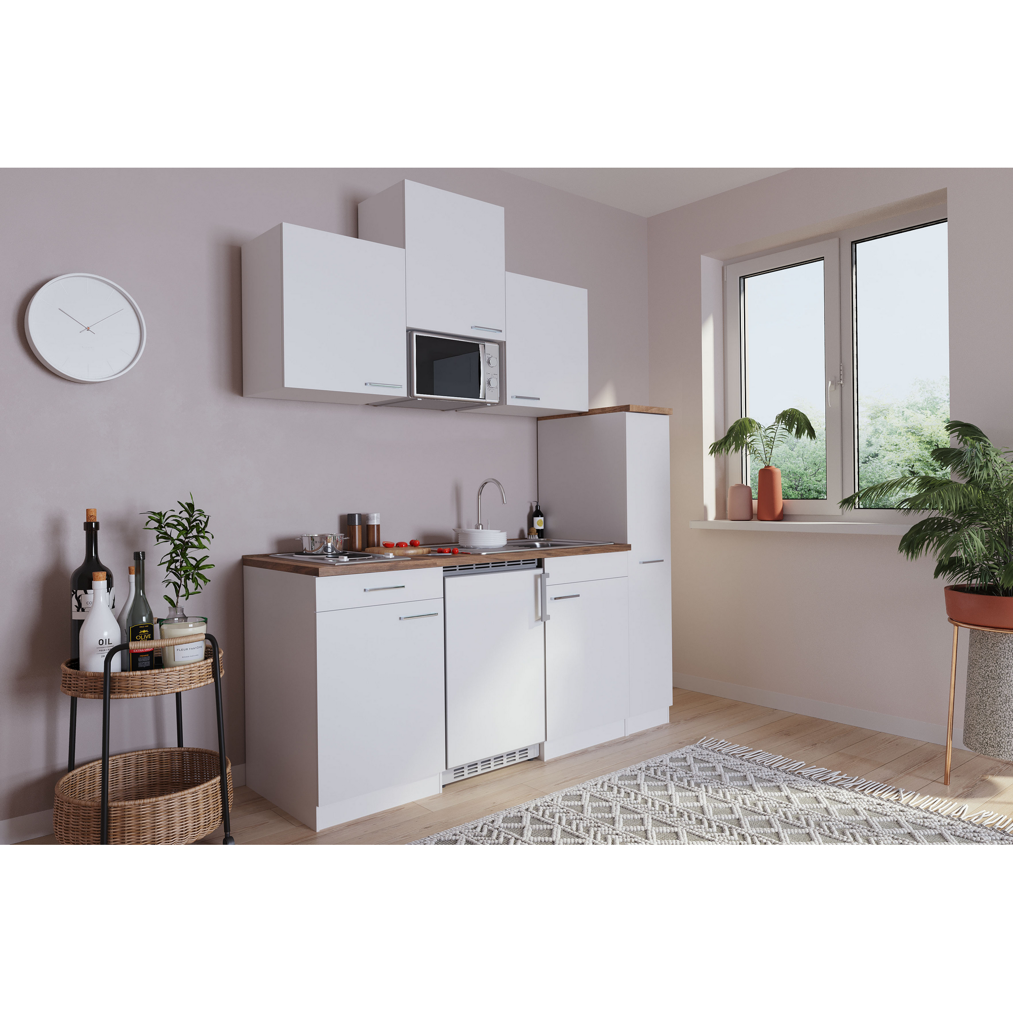Küchenzeile 'Luis' mit E-Geräten weiß 180 cm