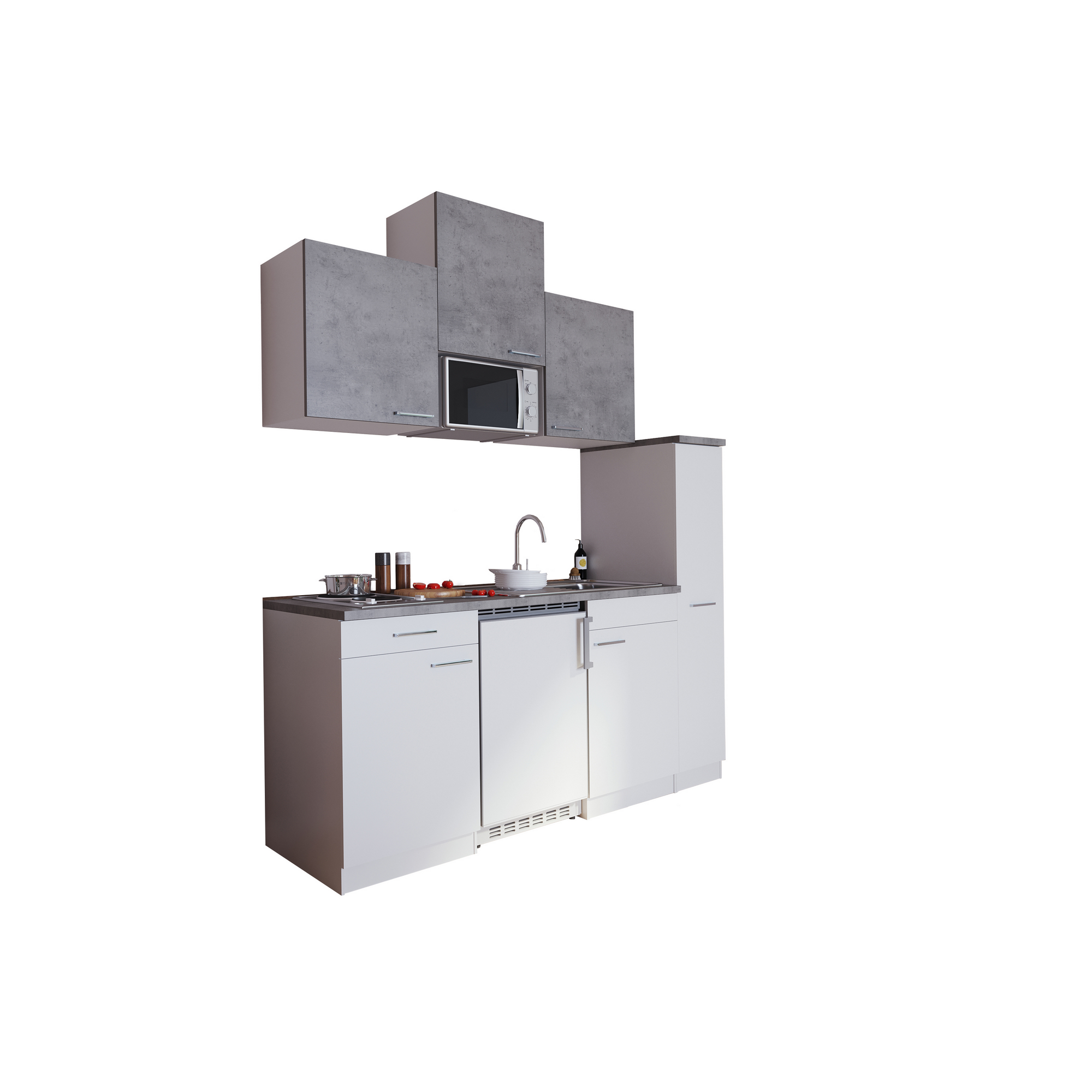 Küchenzeile 'Luis' mit E-Geräten betongrau/weiß 180 cm