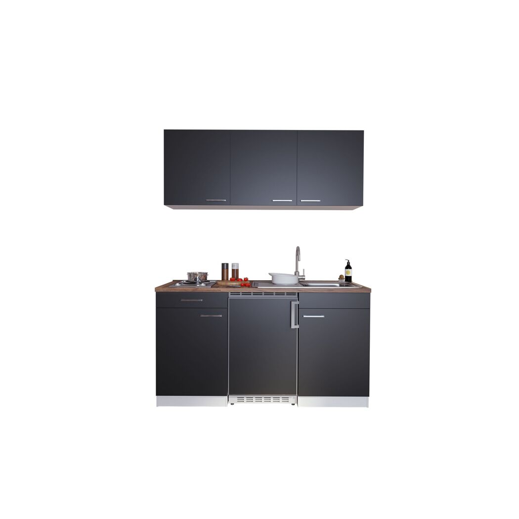Küchenzeile 'Luis' mit E-Geräten schwarz/weiß 150 cm