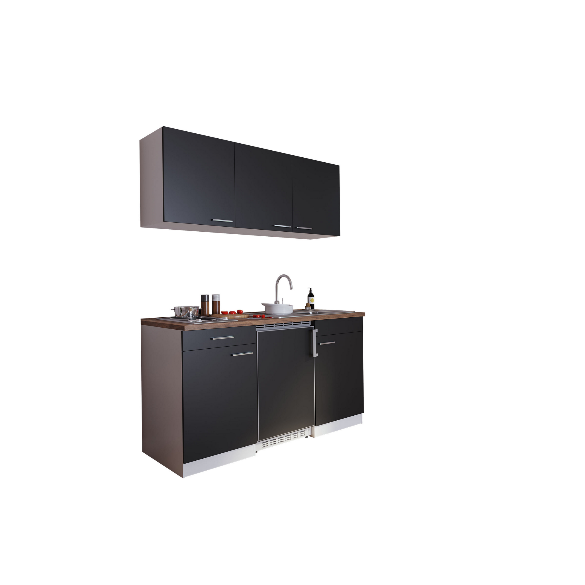 Küchenzeile 'Luis' mit E-Geräten schwarz/weiß 150 cm