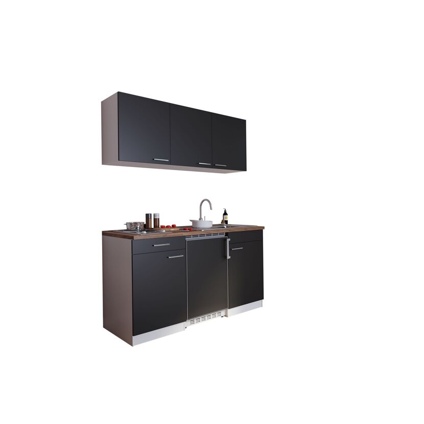 Küchenzeile 'Luis' mit E-Geräten schwarz/weiß 150 cm