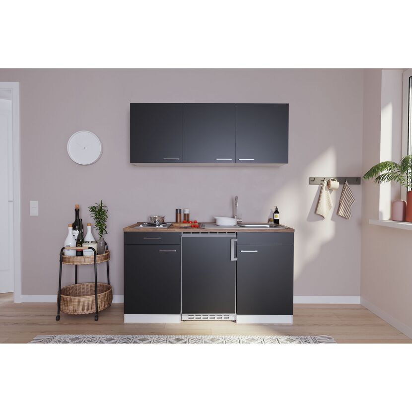 Küchenzeile 'Luis' mit E-Geräten schwarz/weiß 150 cm