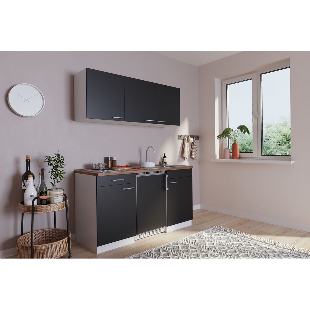 Küchenzeile 'Luis' mit E-Geräten schwarz/weiß 150 cm