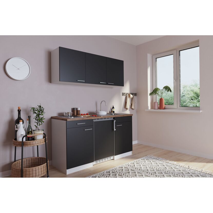 Küchenzeile 'Luis' mit E-Geräten schwarz/weiß 150 cm