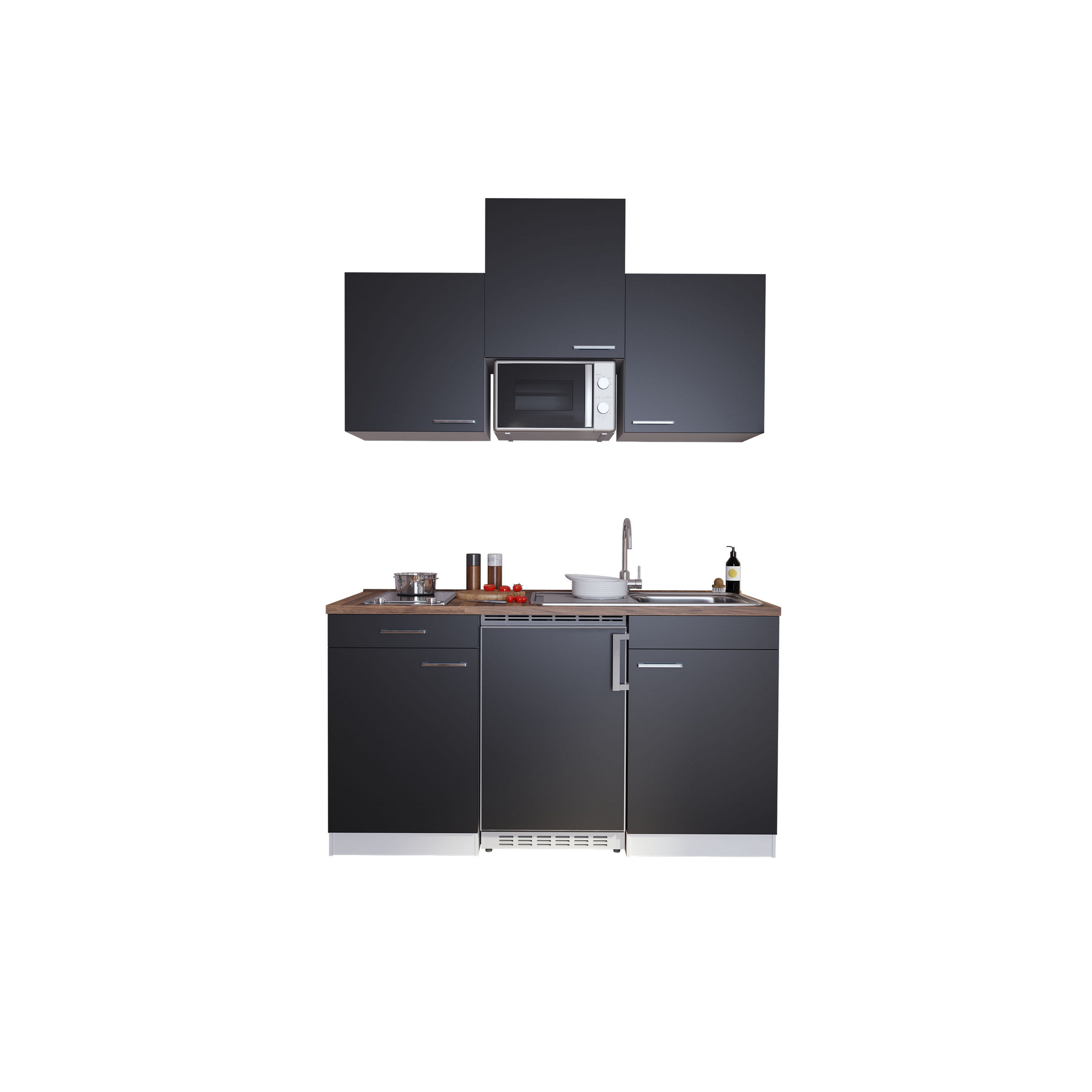 Küchenzeile 'Luis' mit E-Geräten schwarz/weiß 150 cm