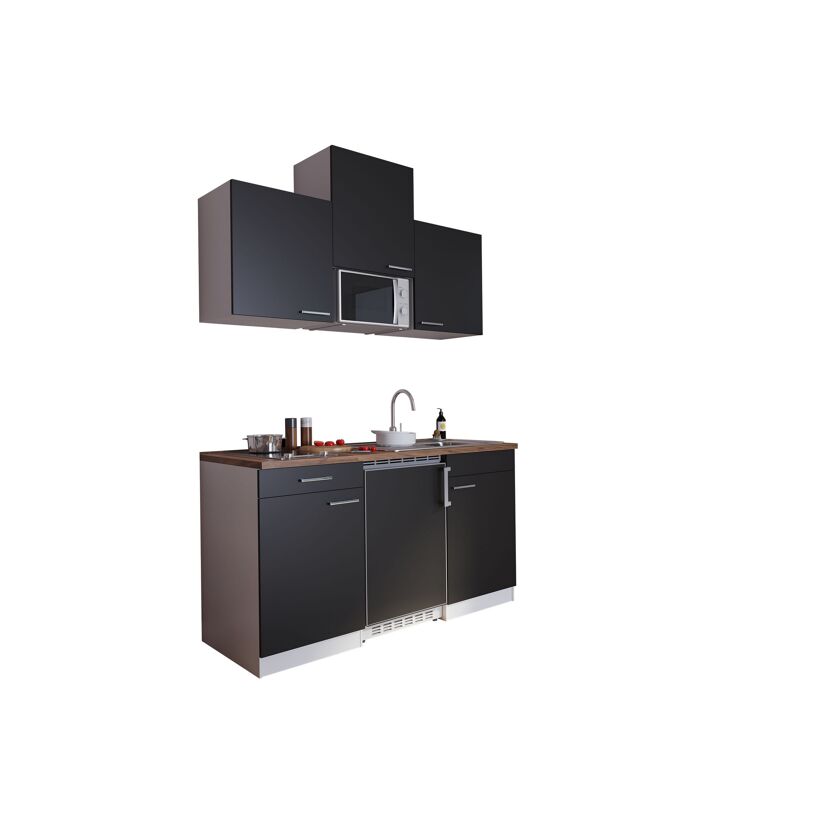 Küchenzeile 'Luis' mit E-Geräten schwarz/weiß 150 cm