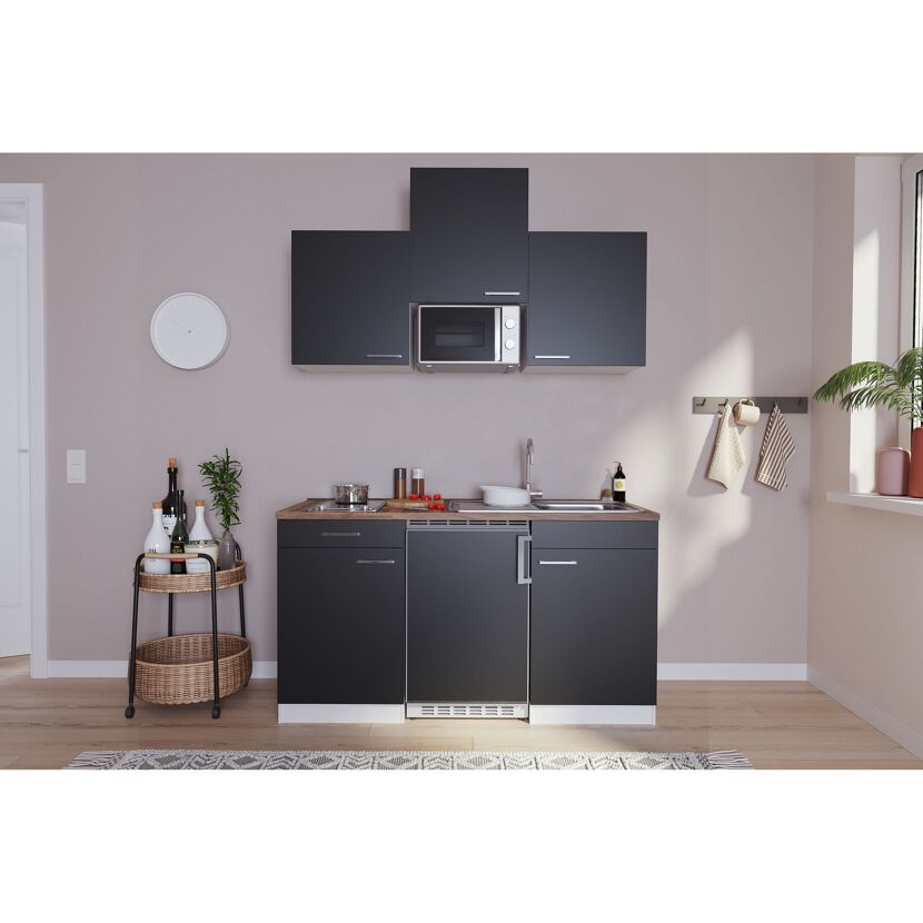 Küchenzeile 'Luis' mit E-Geräten schwarz/weiß 150 cm