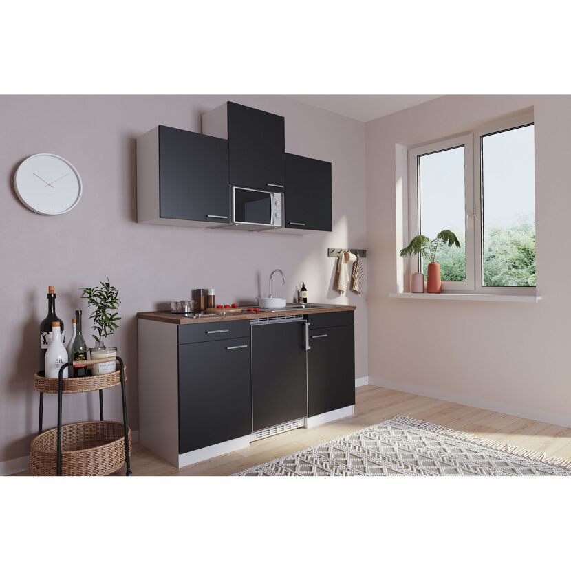 Küchenzeile 'Luis' mit E-Geräten schwarz/weiß 150 cm