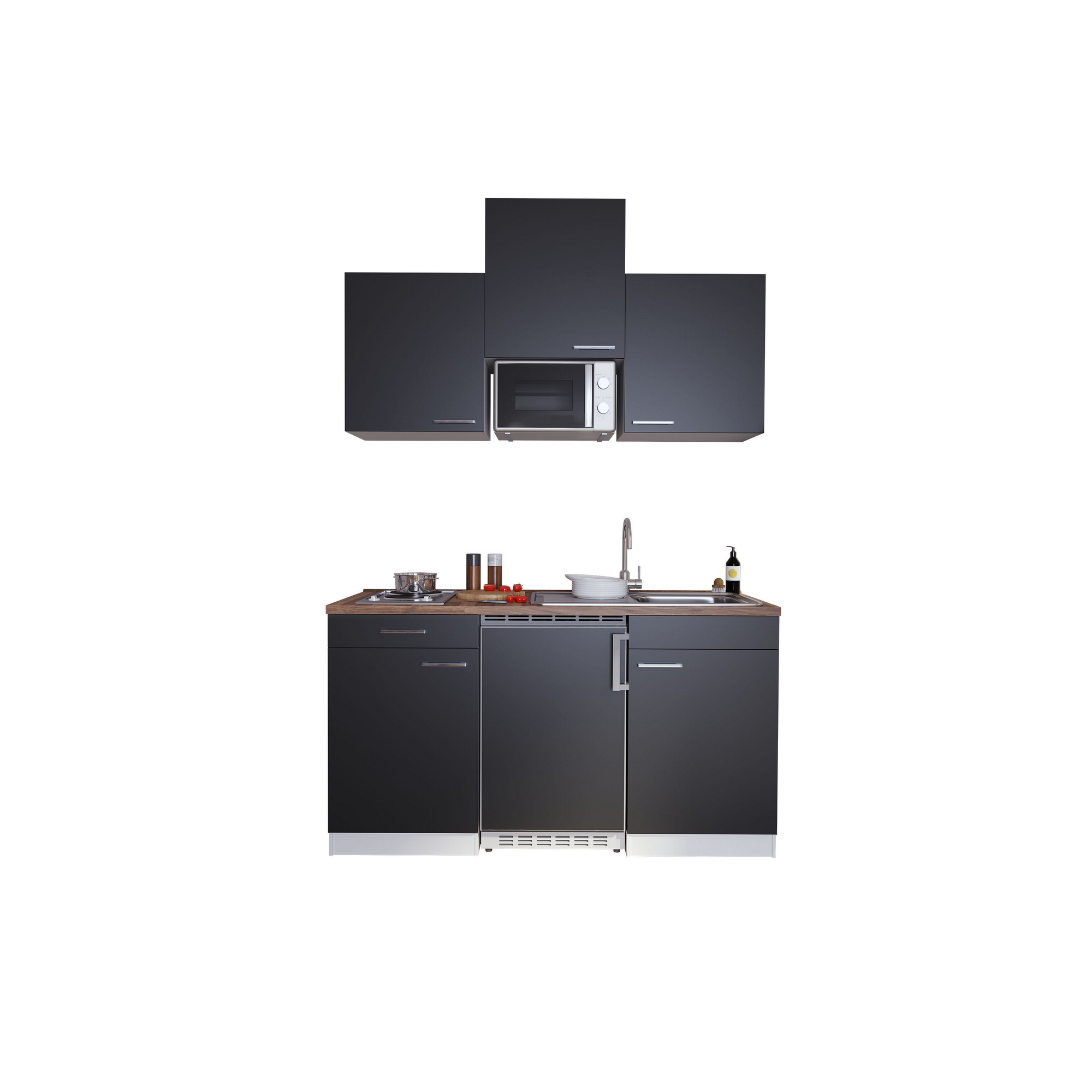 Küchenzeile 'Luis' mit E-Geräten schwarz/weiß 150 cm