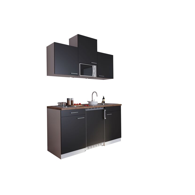 Küchenzeile 'Luis' mit E-Geräten schwarz/weiß 150 cm