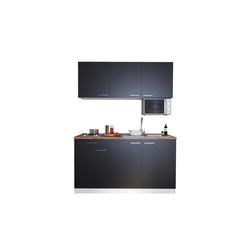 Küchenzeile 'Luis' mit E-Geräten schwarz/weiß 150 cm