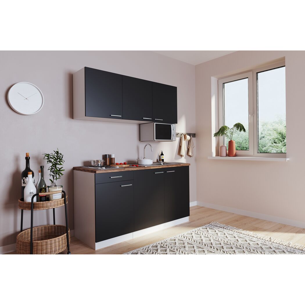 Küchenzeile 'Luis' mit E-Geräten schwarz/weiß 150 cm