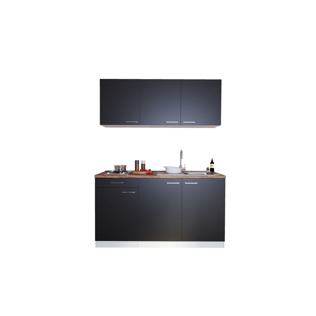 Küchenzeile 'Luis' mit E-Geräten schwarz/weiß 150 cm