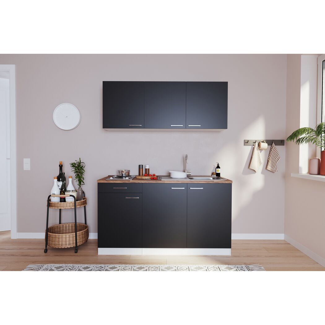 Küchenzeile 'Luis' mit E-Geräten schwarz/weiß 150 cm