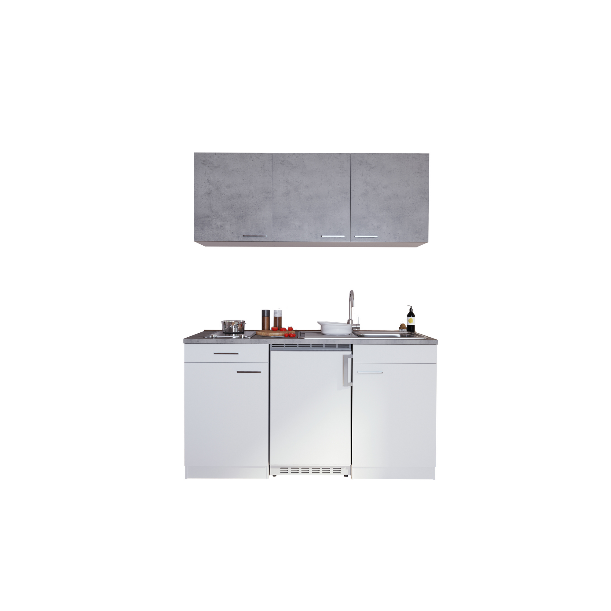 Küchenzeile 'Luis' mit E-Geräten betongrau/weiß 150 cm