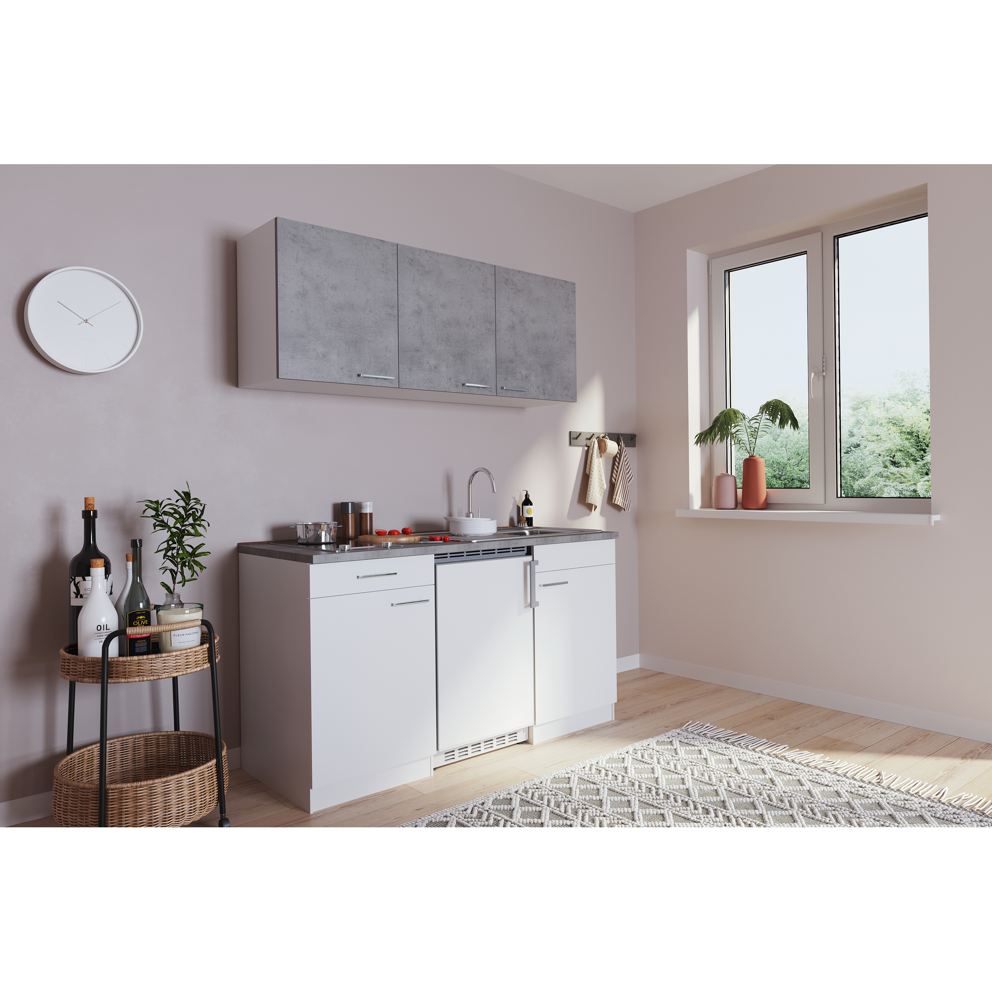 Küchenzeile 'Luis' mit E-Geräten betongrau/weiß 150 cm