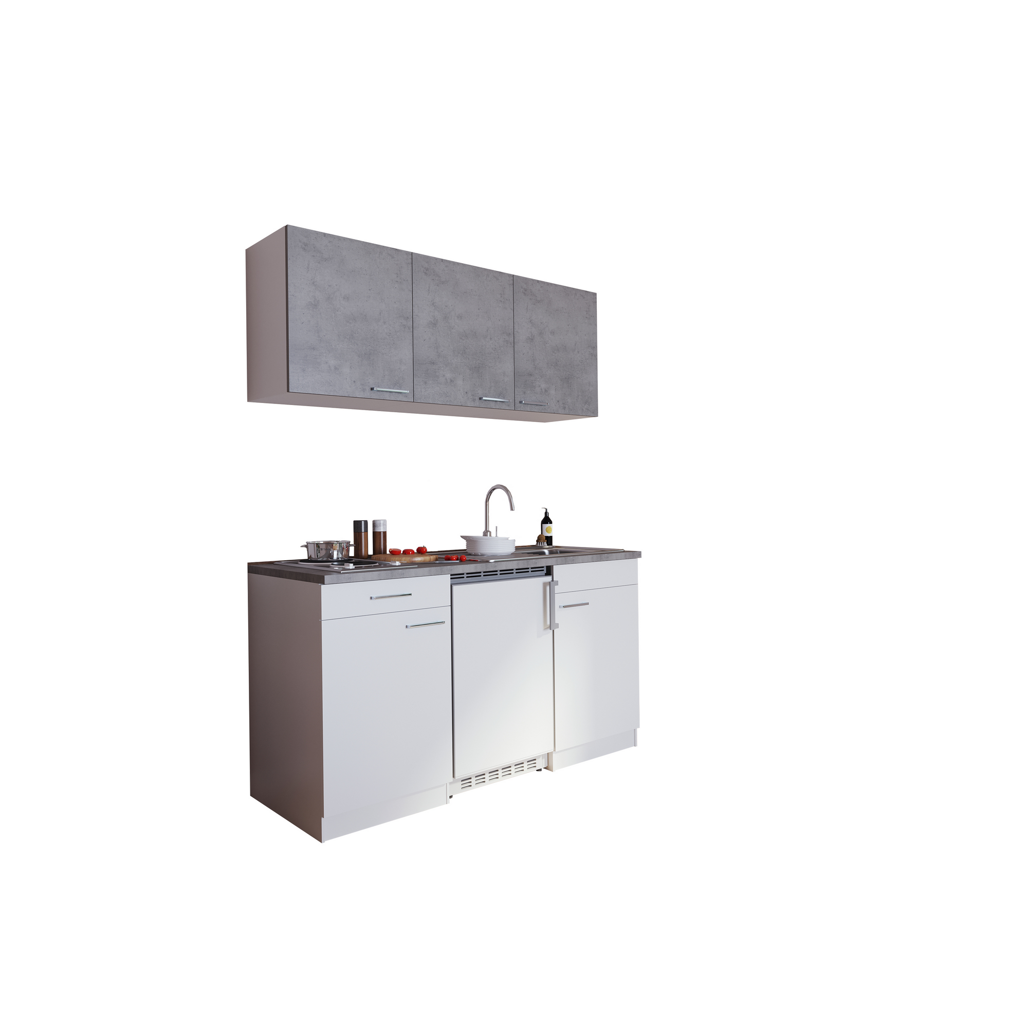 Küchenzeile 'Luis' mit E-Geräten betongrau/weiß 150 cm