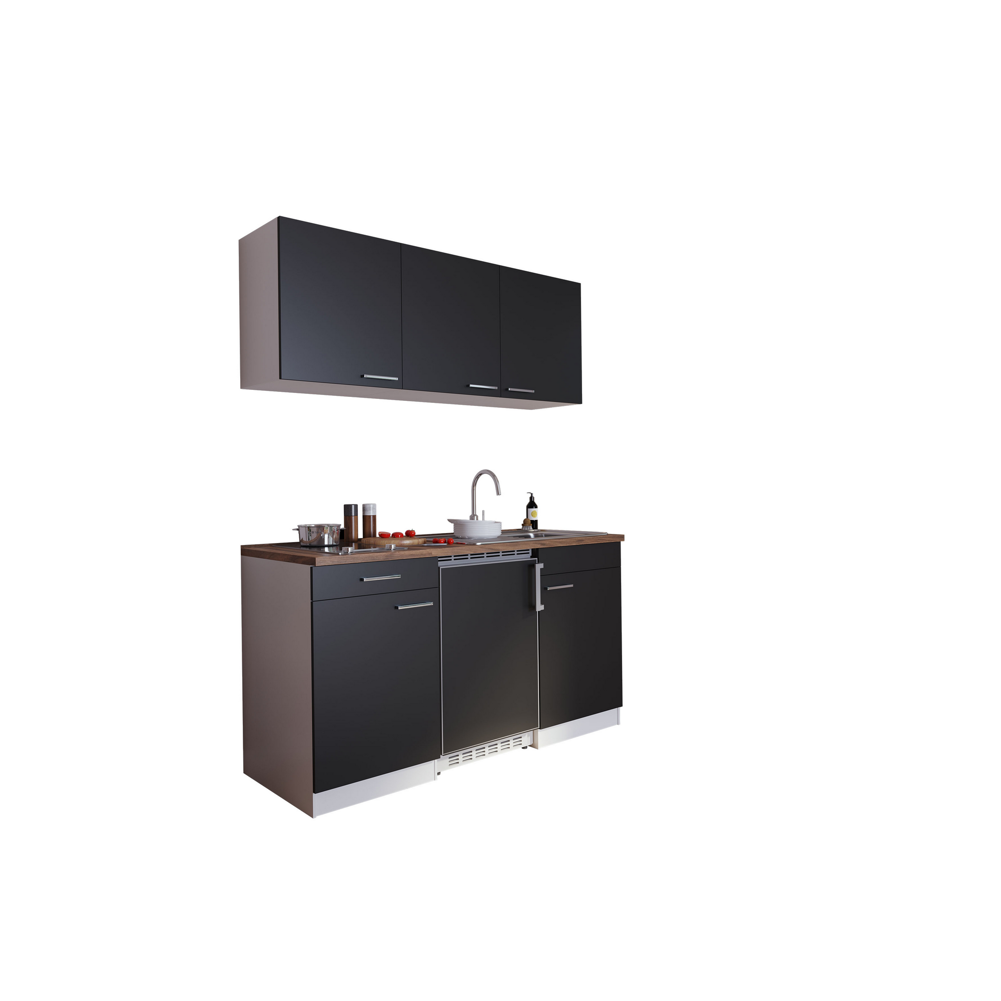 Küchenzeile 'Luis' mit E-Geräten schwarz/weiß 150 cm