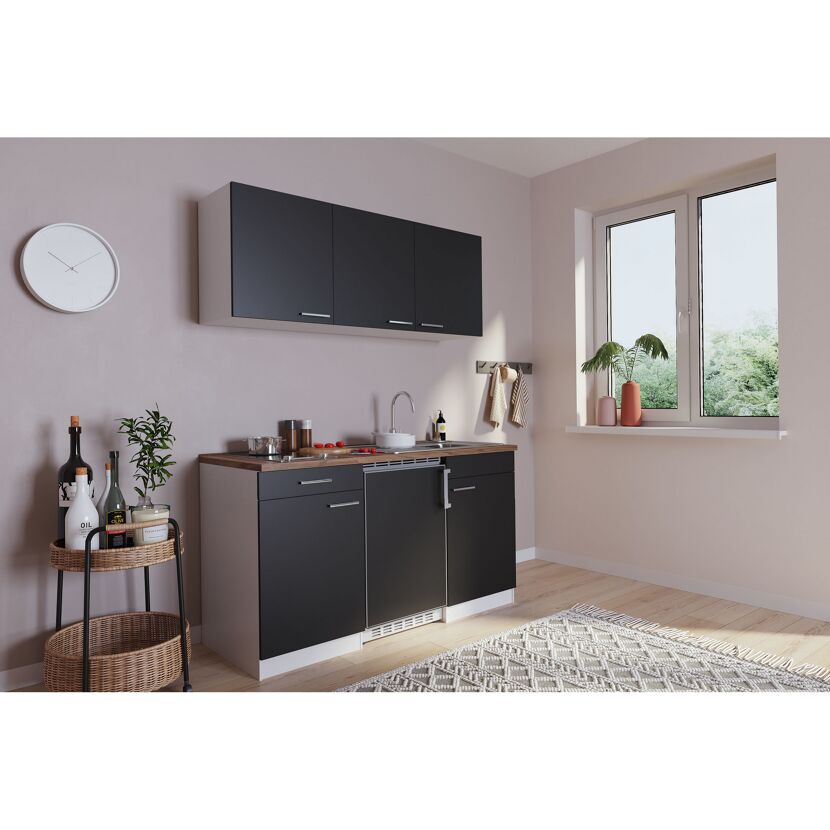 Küchenzeile 'Luis' mit E-Geräten schwarz/weiß 150 cm