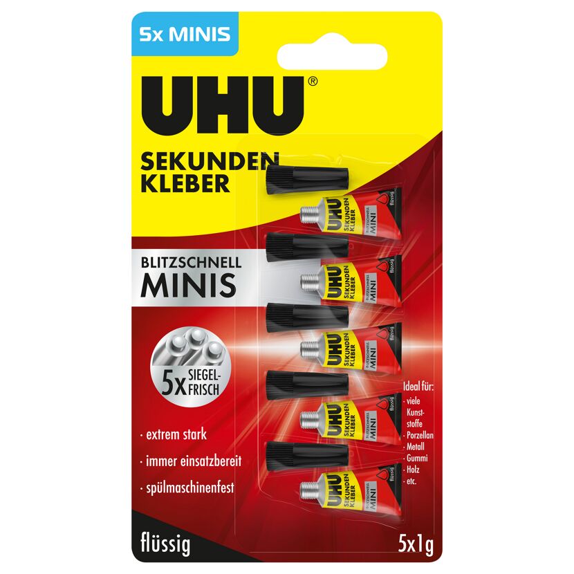 Sekundenkleber 'Minis' flüssig 5 x 1g