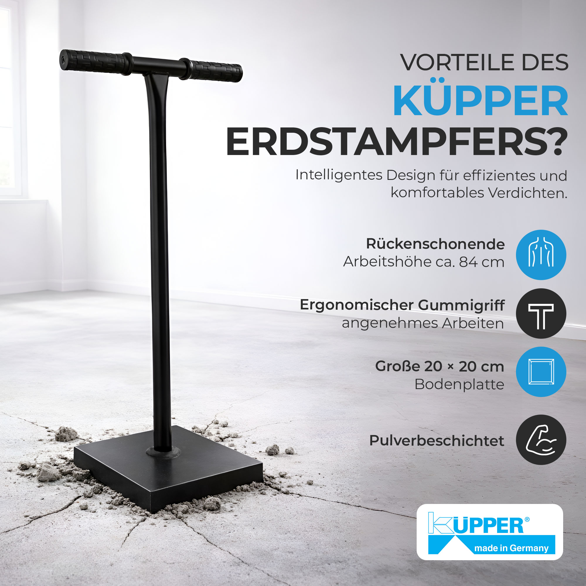 Erd- und Betonstampfer 20 x 20 x 84 cm