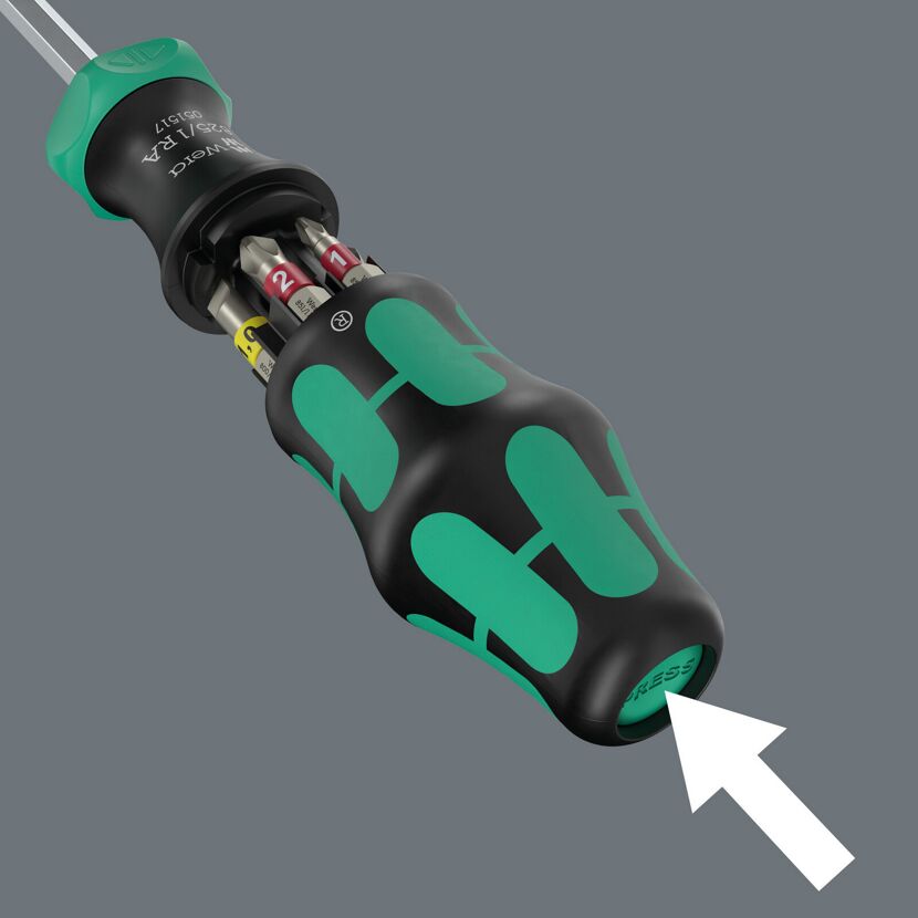 Nahaufnahme des Wera Bit-Satzes Kraftform Kompakt 27 RA 1
