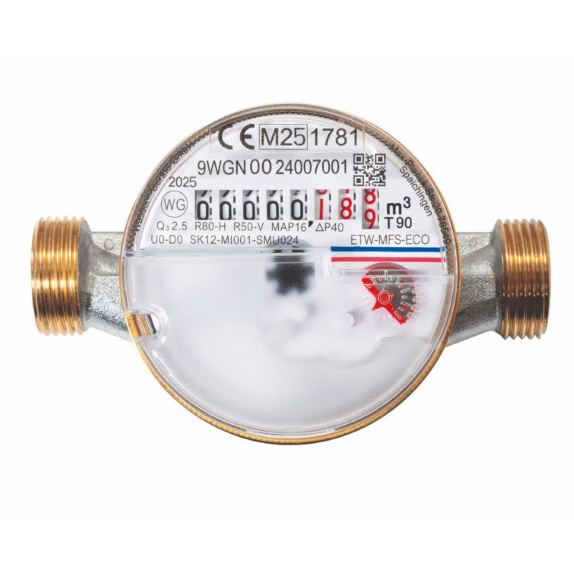 Wohnungswasserzähler 'ECO' für Kalt- und Warmwasser, 8 cm, 1/2"