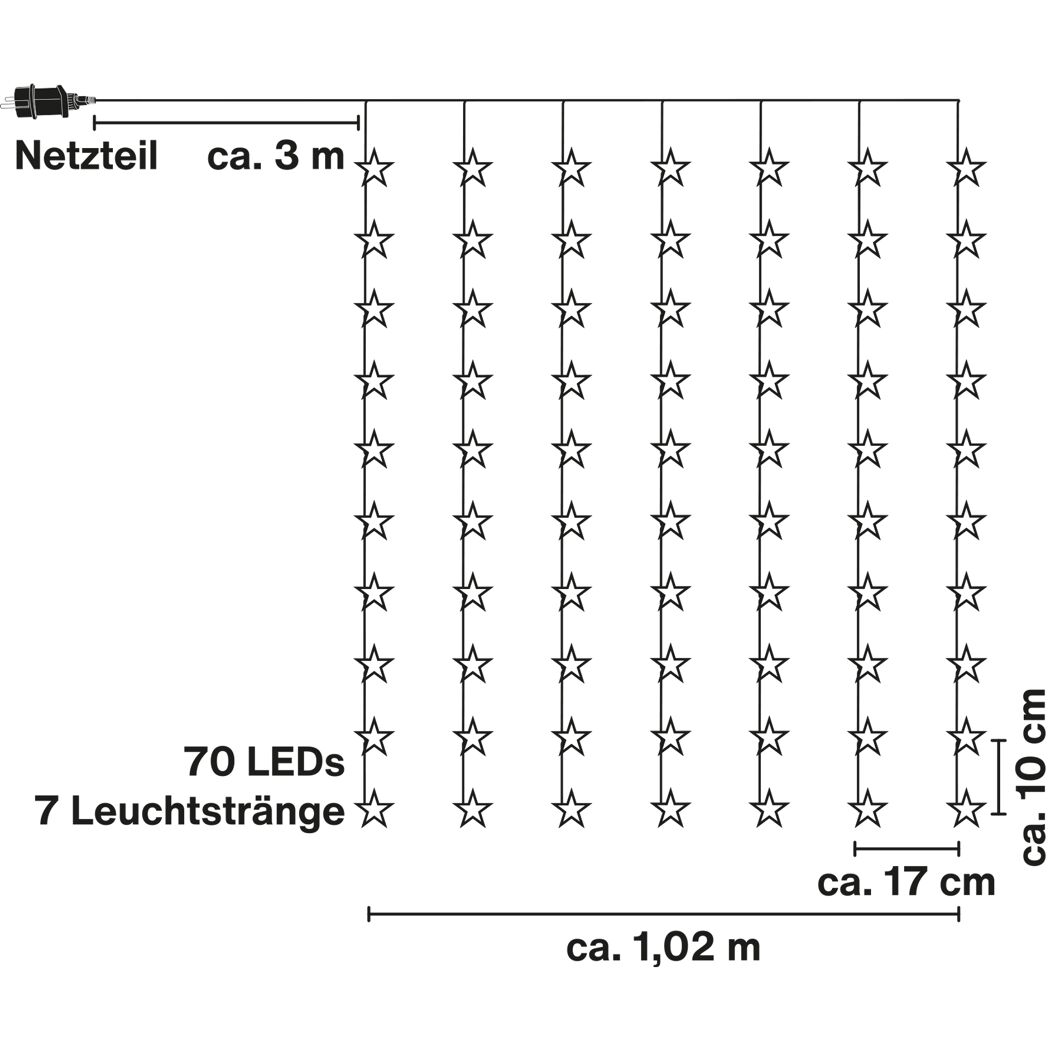 LED-Lichtervorhang 7 Stränge 70 LEDs warmweiß 100 cm