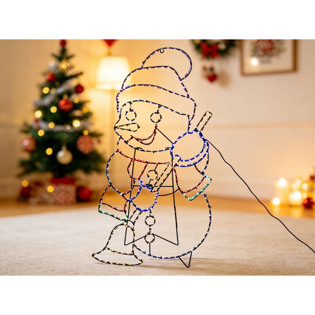LED-Figur Schneemann 355 LEDs bunt 90 x 49 cm