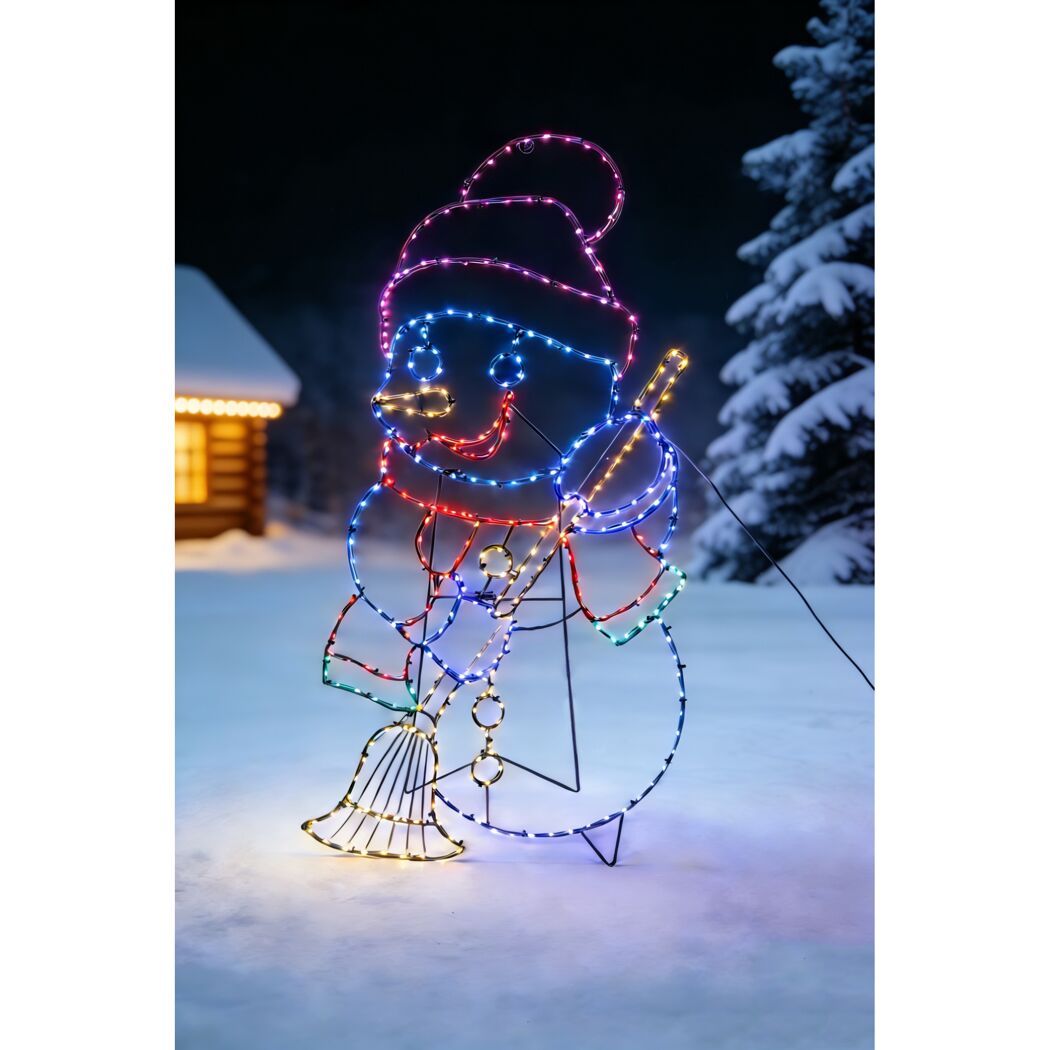 LED-Figur Schneemann 355 LEDs bunt 90 x 49 cm