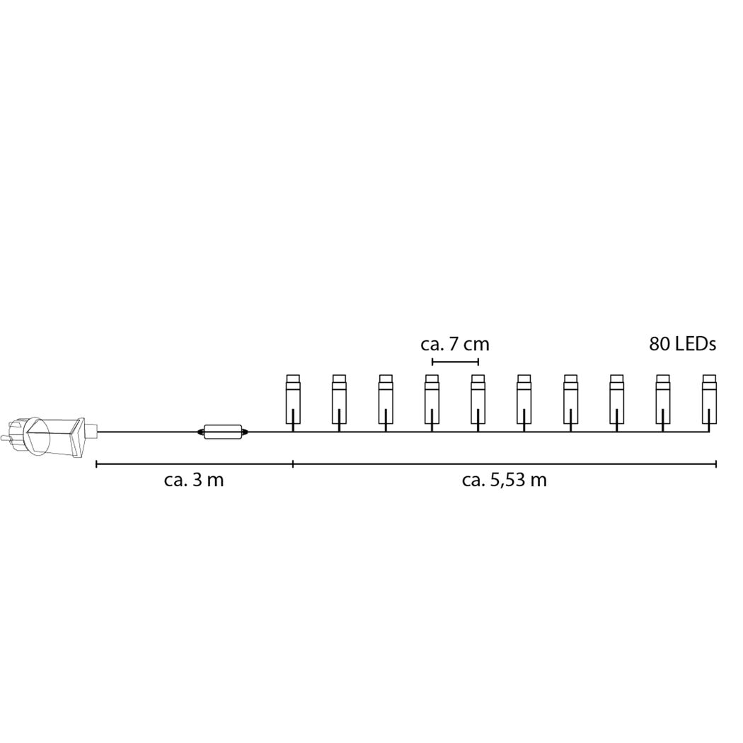 LED-Mini-Lichterkette 80 LEDs warmweiß 553 cm