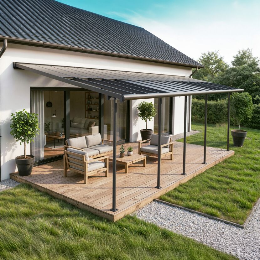 Terrassenüberdachung 'Sierra Cabrio' 295 x 971 cm Alu/Polycarbonat grau