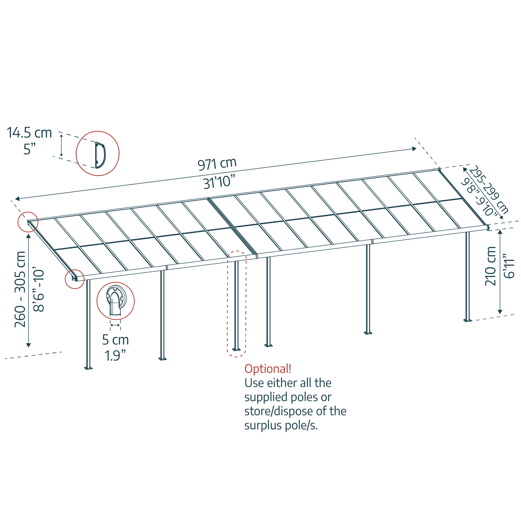 Terrassenüberdachung 'Sierra Cabrio' 295 x 971 cm Alu/Polycarbonat grau