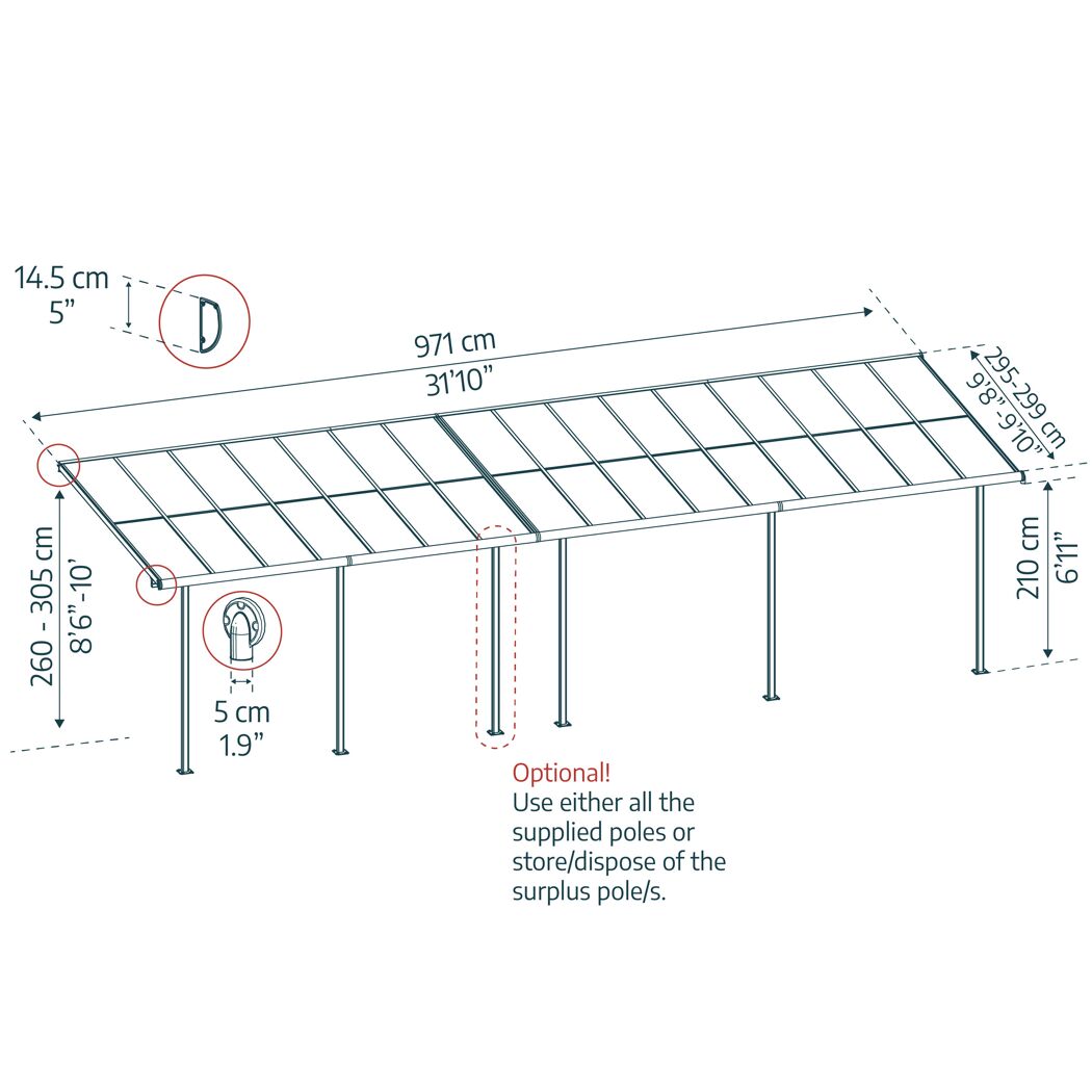 Terrassenüberdachung 'Sierra Cabrio' 295 x 971 cm Alu/Polycarbonat grau