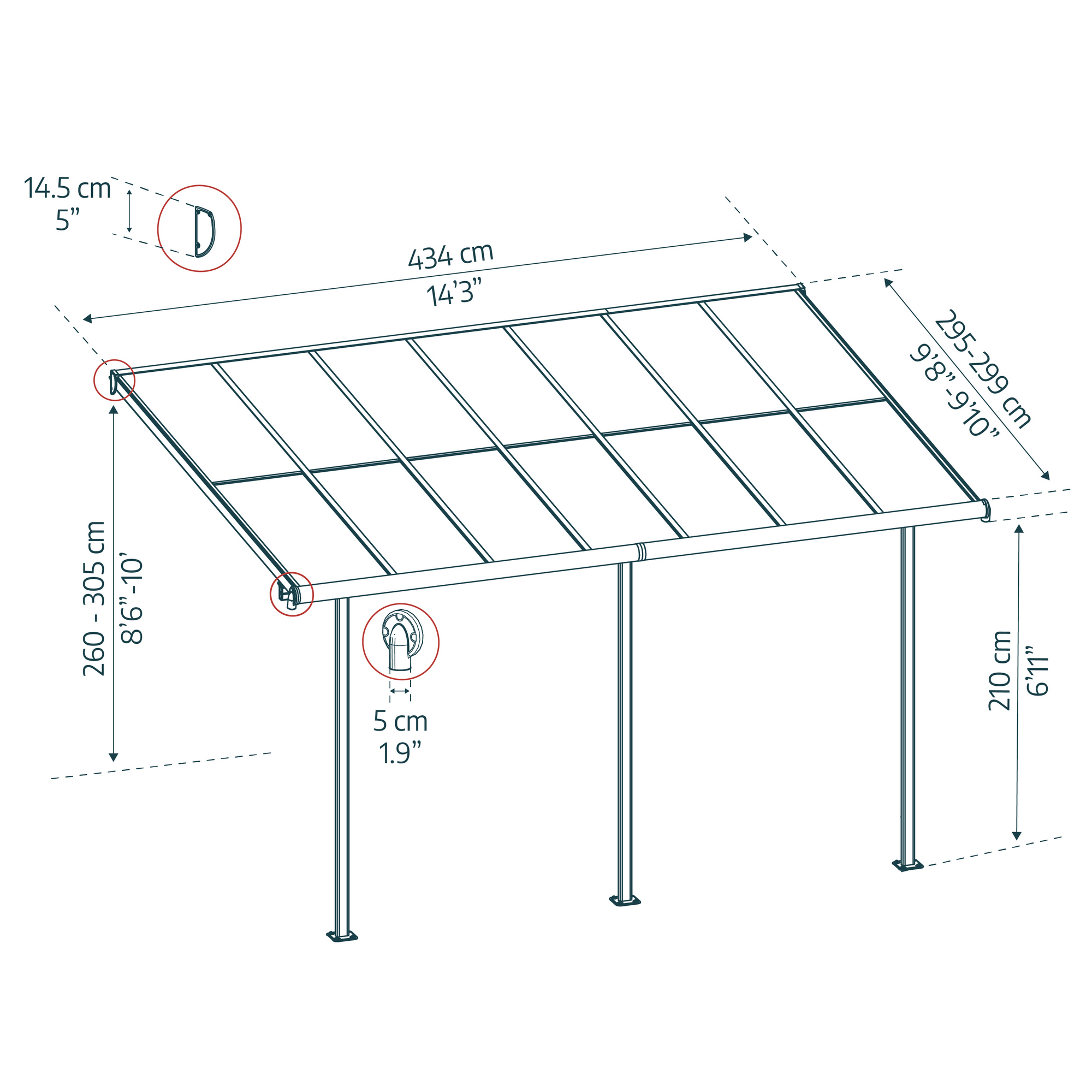 Terrassenüberdachung 'Sierra Cabrio' 295 x 434 cm Alu/Polycarbonat grau